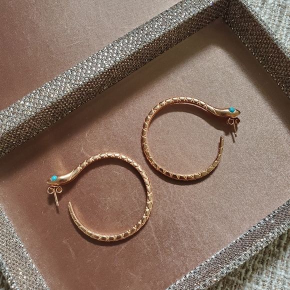 Jewelry - Sterling Rose Gold Plated Snake Hoop Earrings